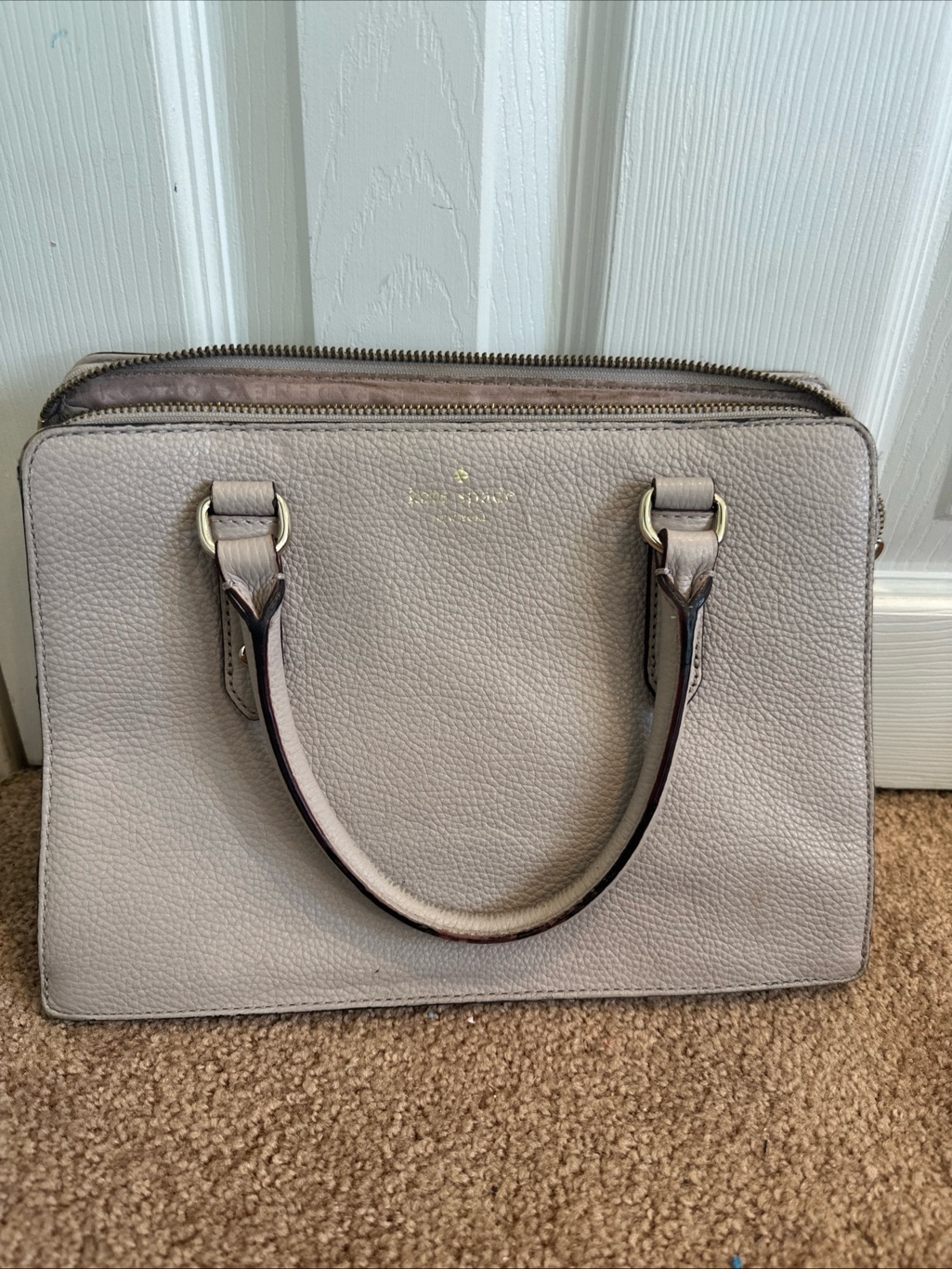 Kate Spade Beige Pebbled Leather Crossbody Satchel
